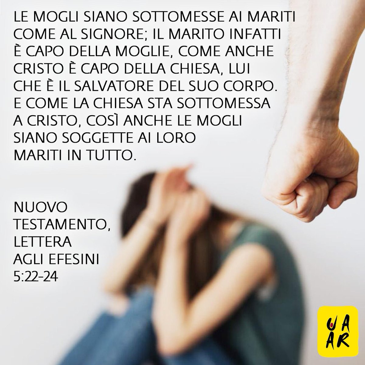 UAAR_it's tweet photo. Anche nel cristianesimo la donna viene relegata in una posizione subordinata: è evidente fin dalle lettere di Paolo di Tarso e ribadito da tanti padri della Chiesa e predicatori per millenni.
Per una Giornata internazionale dei diritti della donna all'insegna dalla laicità. https://t.co/PTF36wHJcw