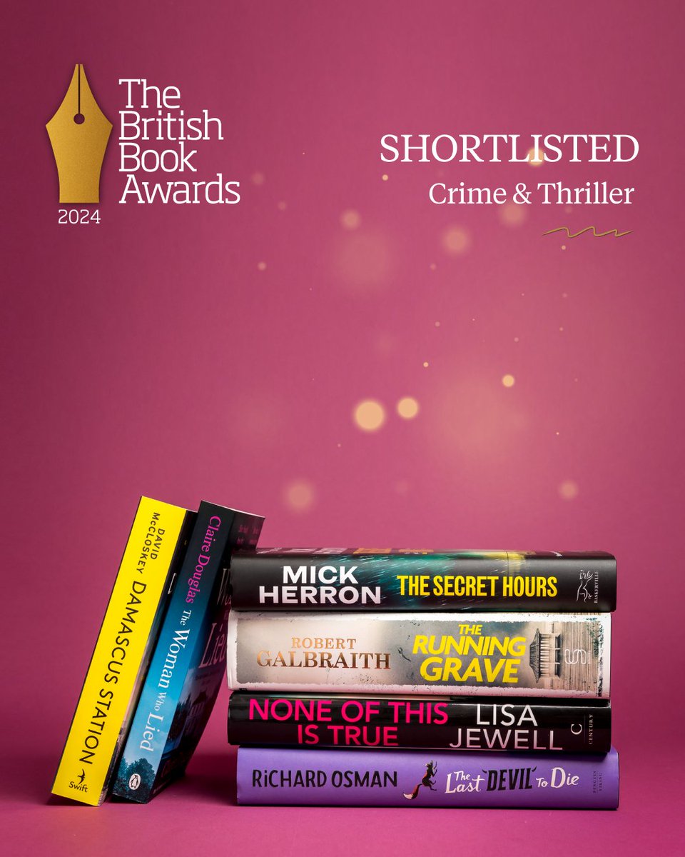 <a href="/yomiadegoke/">Yomi Adegoke</a> <a href="/RGalbraith/">Robert Galbraith</a> <a href="/lisajewelluk/">Lisa Jewell</a> <a href="/Freida_McFadden/">Freida McFadden</a> <a href="/4thEstateBooks/">4th Estate Books</a> <a href="/HarperCollinsUK/">HarperCollinsUK</a> <a href="/LittleBrownUK/">Little, Brown UK</a> <a href="/WFHowes/">W. F. Howes Ltd</a> <a href="/centurybooksuk/">Century Publishing</a> <a href="/PenguinUKBooks/">Penguin Books UK</a> <a href="/cstone_press/">Cornerstone Press</a> <a href="/bookouture/">bookouture</a> <a href="/KidsBloomsbury/">Bloomsbury Kids & YA UK</a> <a href="/BooksSphere/">Sphere Books</a> <a href="/StevenBartlett/">Steven Bartlett</a> <a href="/RealDMitchell/">David Mitchell</a> <a href="/ThisisPartridge/">Alan G Partridge</a> <a href="/SirPatStew/">Patrick Stewart</a> <a href="/EburyPublishing/">Ebury Publishing</a> <a href="/Octopus_Books/">Octopus Publishing</a> <a href="/MichaelJBooks/">Penguin Michael Joseph</a> <a href="/TransworldBooks/">Transworld Books</a> <a href="/orionbooks/">Orion Publishing</a> <a href="/simonschusterUK/">Simon & Schuster UK</a> <a href="/HachetteAudioUK/">Hachette Audio UK</a> <a href="/annabelwriter/">A.F. Steadman</a> <a href="/RavenaGuron/">Ravena Guron</a> <a href="/RealMattLucas/">Matt Lucas HQ</a> <a href="/hurrahforgin/">Katie Kirby</a> <a href="/theweekjunior/">The Week Junior</a> <a href="/simonkids_UK/">Simon & Schuster Children's Books</a> <a href="/Usborne/">Usborne Publishing</a> <a href="/FarshoreBooks/">Farshore</a> <a href="/PuffinBooks/">PuffinBooks</a> <a href="/timbudgen/">Tim Budgen ✐</a> <a href="/AliceOseman/">Alice Oseman Updates</a> <a href="/CherieZamazing/">Cherie Zamazing</a> <a href="/jamiesmart/">Jamie Smart</a> <a href="/scholasticuk/">Scholastic UK</a> <a href="/HachetteUK/">Hachette UK</a> <a href="/DFB_storyhouse/">David Fickling Books</a> <a href="/phoenixcomicuk/">The Phoenix comic</a> <a href="/AndersenPress/">Andersen Press</a> <a href="/Sathnam/">Sathnam Sanghera</a> <a href="/amateuradam/">Adam Kay</a> Congratulations to @dougieclaire, <a href="/richardosman/">Richard Osman</a>, <a href="/lisajewelluk/">Lisa Jewell</a>, <a href="/mccloskeybooks/">David McCloskey</a>, @rgalbraith and Mick Herron for being shortlisted for Crime &amp; Thriller 🥳

Discover the lists: bit.ly/48Fq49T #Nibbies #BritishBookAwards