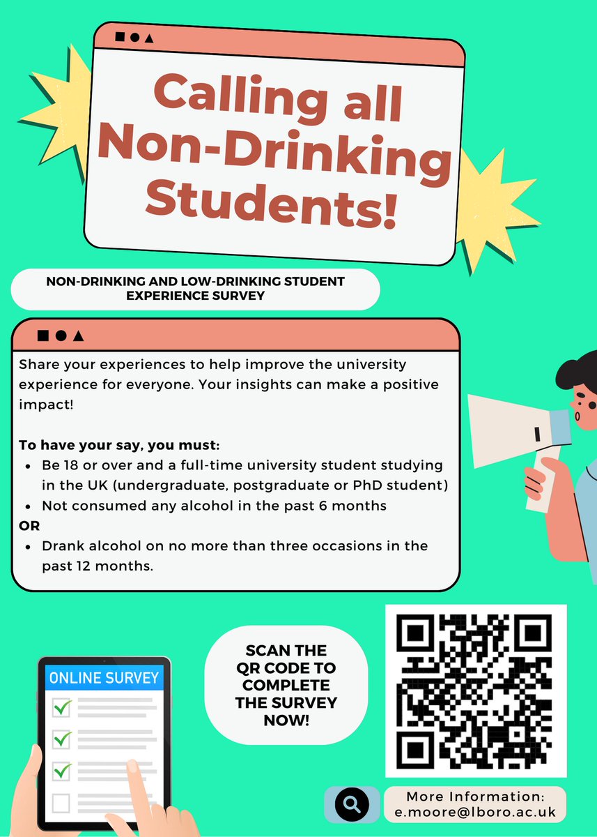 Non and Low drinking students - please consider completing this survey for the fab @PhD_Ellie - many thanks! You can scan the QR code or email Ellie for the link/more info. Please share!