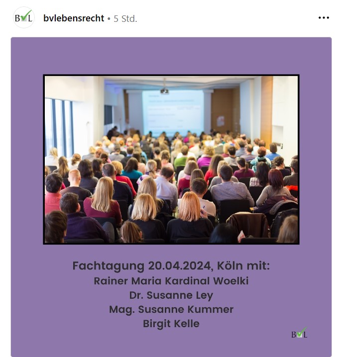 Herzliche Einladung zur sachlichen Beschäftigung mit wichtigen Themen anlässlich der Woche für das Leben - es geht hier um Menschen in schwierigen Lebenslagen, um wissenschaftliche Analysen und lebensbejahende #Zukunftsperspektiven. Anmeldung unter bundesverband-lebensrecht.de/fachtagung.