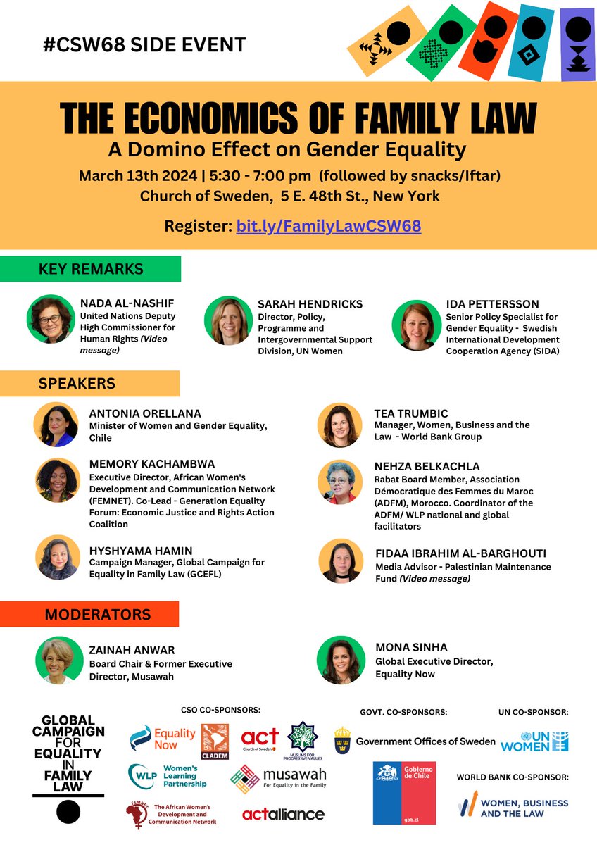 Act_Svk's tweet photo. It's time to prioritise women's #EconomicRights globally. How? Through #FamilyLawReform. Join our conversation with global, national and regional experts and leaders at #CSW68. RSVP/register here: https://t.co/6vnCkXC8FV #FreeOurFamilyLaws https://t.co/9ngqey4Xvl