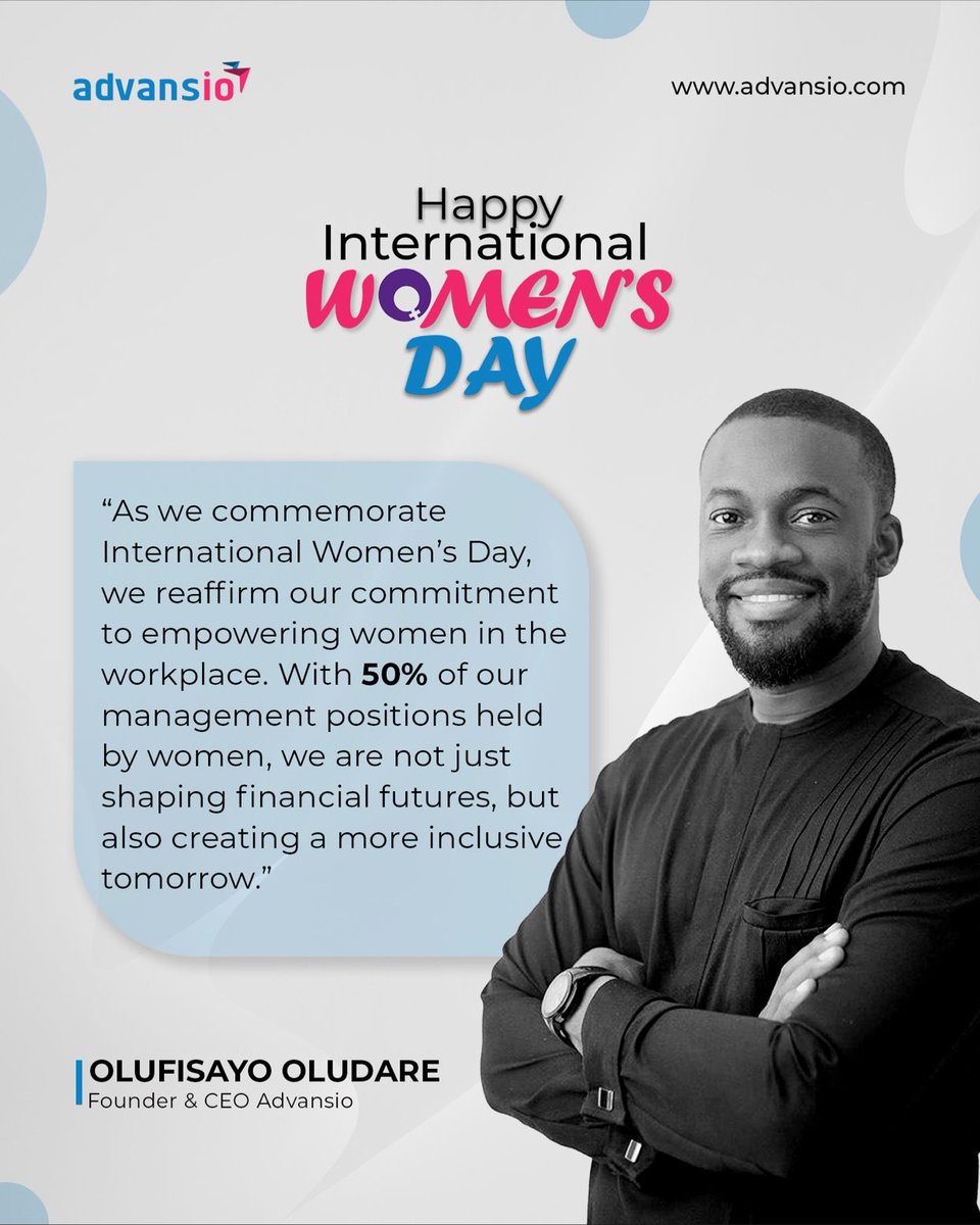 advansio's tweet photo. Happy International Women’s Day

A message from our Founder &amp; CEO Olufisayo Oludare

We are not just shaping financial futures, but also creating a more inclusive tomorrow.

https://t.co/o3Co9vfsB3

#Advansio #HappyInternationalWomensDay #IWD2024 #InspireInclusion #WomensDay2024 https://t.co/LViKoo6TUB