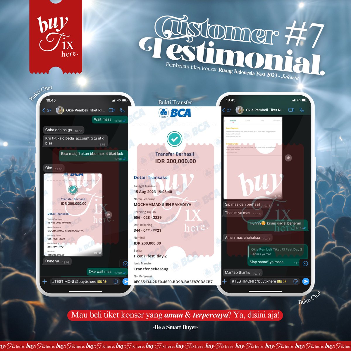buytixhere's tweet photo. 𝗖𝘂𝘀𝘁𝗼𝗺𝗲𝗿 𝗧𝗲𝘀𝘁𝗶𝗺𝗼𝗻𝗶𝗮𝗹 #7

Terimakasih telah percaya untuk membeli tiket konser “Ruang Indonesia Fest 2023” di 𝗕𝘂𝘆 𝗧𝗶𝘅 𝗛𝗲𝗿𝗲 🎫✨

“BE A SMART BUYER”

#buytixhere
#testimonial 
#tiketkonser
#zonauang https://t.co/qHLOnQEM9l