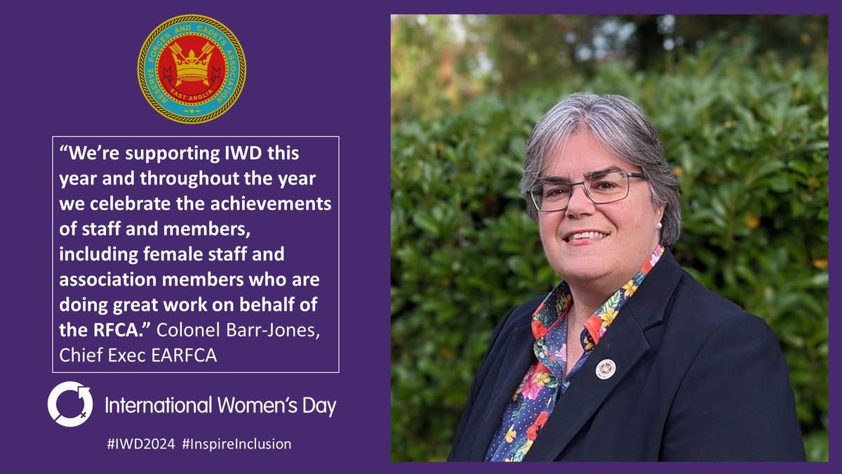EastAngliaRFCA's tweet photo. Happy #InternationalWomensDay! To mark the occasion, we sat down with our Chief Exec, Col Leona Barr-Jones, & discussed her commitment to championing women within EARFCA & the wider Armed Forces Community https://t.co/5i83sr8d8H
#InspireInclusion
#IWD2024
@womensday
@CE_EA_RFCA https://t.co/zPc8eW5BE1