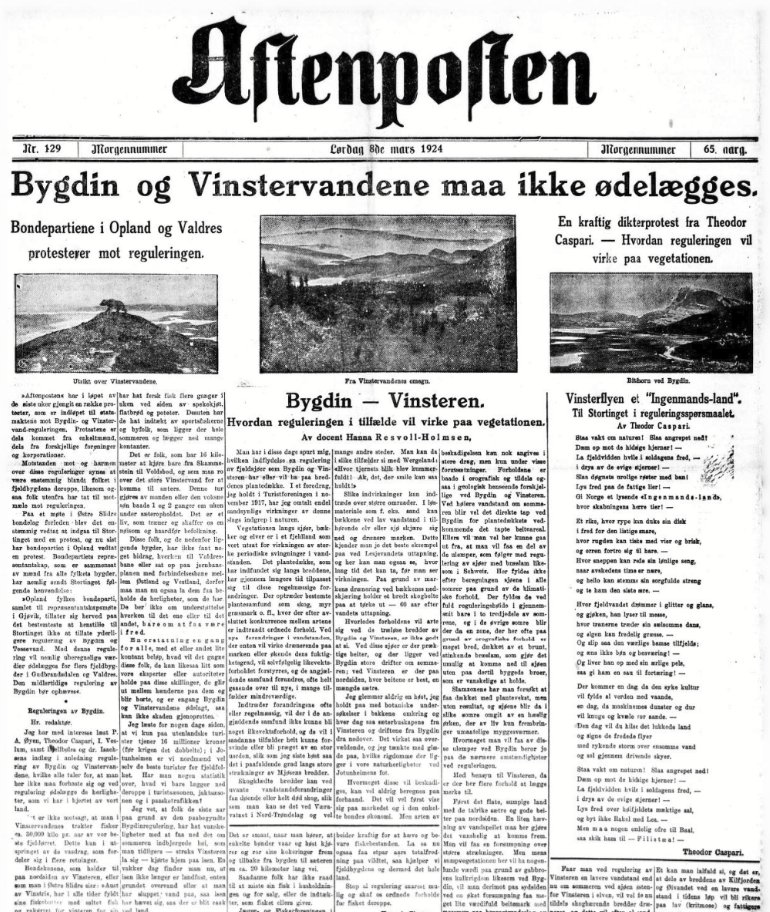 Stå vakt om naturen! 
I dag er det 100 år siden diktet av Theodor Caspari stod på trykk. Håper denne forsiden av Aftenposten inspirerer både naturjournalister, poeter og alle oss andre💚 Naturen vår trenger det mer enn noen gang. Les saken fra @naturpress:
naturpress.no/2024/03/07/sta…