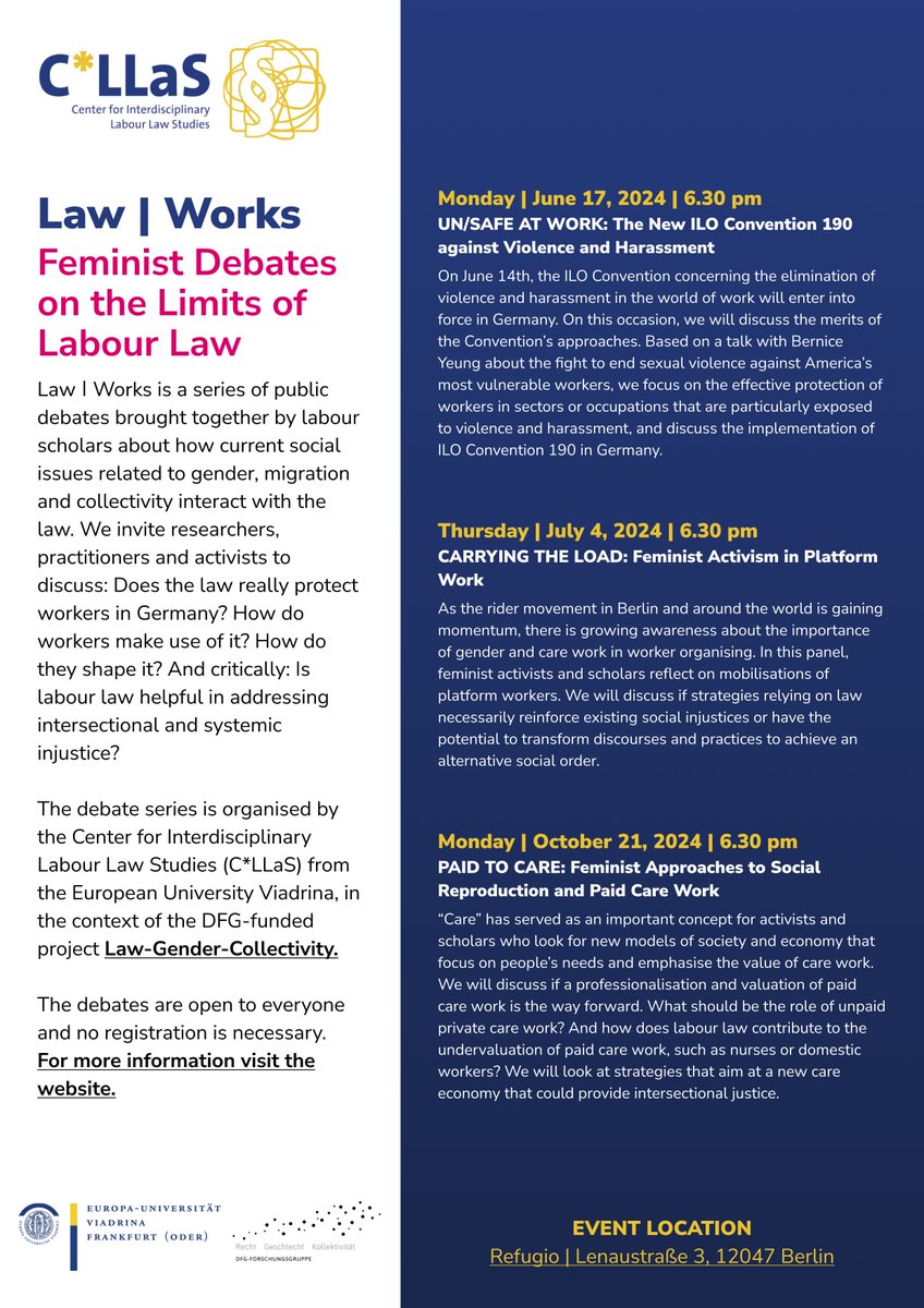 What can we, feminist scholars, give ourselves today? Maybe simply some extra time to pause and reflect on the power dynamics in our daily lives? This year at @cillas_research we invite feminists to debate on the limits of labour law. Will you join us? tinyurl.com/564jybk8