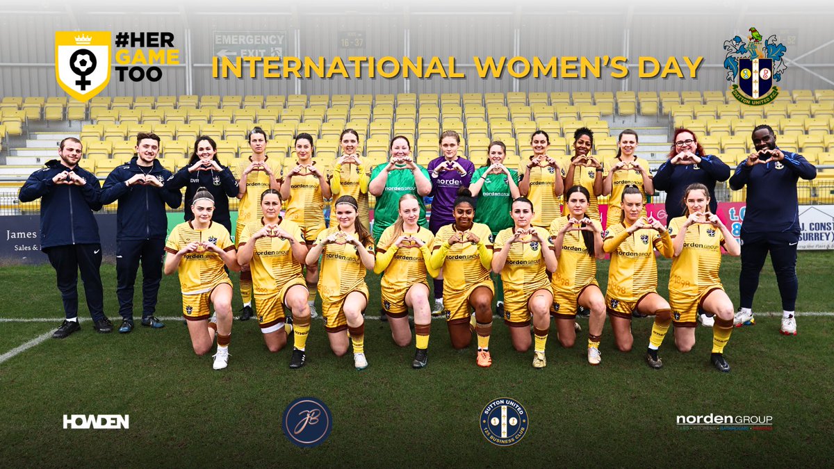 SuttonUtdWomen's tweet photo. 🫶🏼 𝗜𝗻𝘁𝗲𝗿𝗻𝗮𝘁𝗶𝗼𝗻𝗮𝗹 𝗪𝗼𝗺𝗲𝗻’𝘀 𝗗𝗮𝘆! 🫶🏼

Happy #InternationalWomensDay where we aim to promote equality and #InspireInclusivity in football! 💛

📸 @paulloughlin 

@HerGameToo | #IWD2024 https://t.co/z98Mk2Vdam