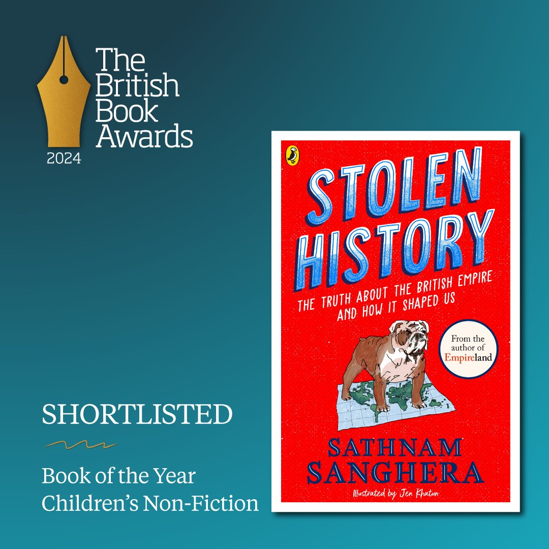 Thrilled #StolenHistory is up for a British Book Award at this year's #Nibbies. Kid's books are team efforts, so my thanks to illustrator Jen Khatun, editor Phoebe Jascourt, star publicists Lizz Skelly/MediaHive, and the thousands of teachers and children who responded so…