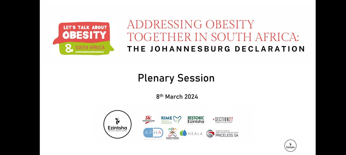 ezintsha's tweet photo. Today marks a major step in combating obesity in South Africa! 🇿🇦 The Johannesburg Declaration event is underway, chaired by Dr. Nomathemba Chandiwana and featuring @FrancoisVenter3 alongside other esteemed professionals &amp; community @heala_SA @TAC @SECTION27news @ShoutItNowSA https://t.co/Ke3SsFqJEs