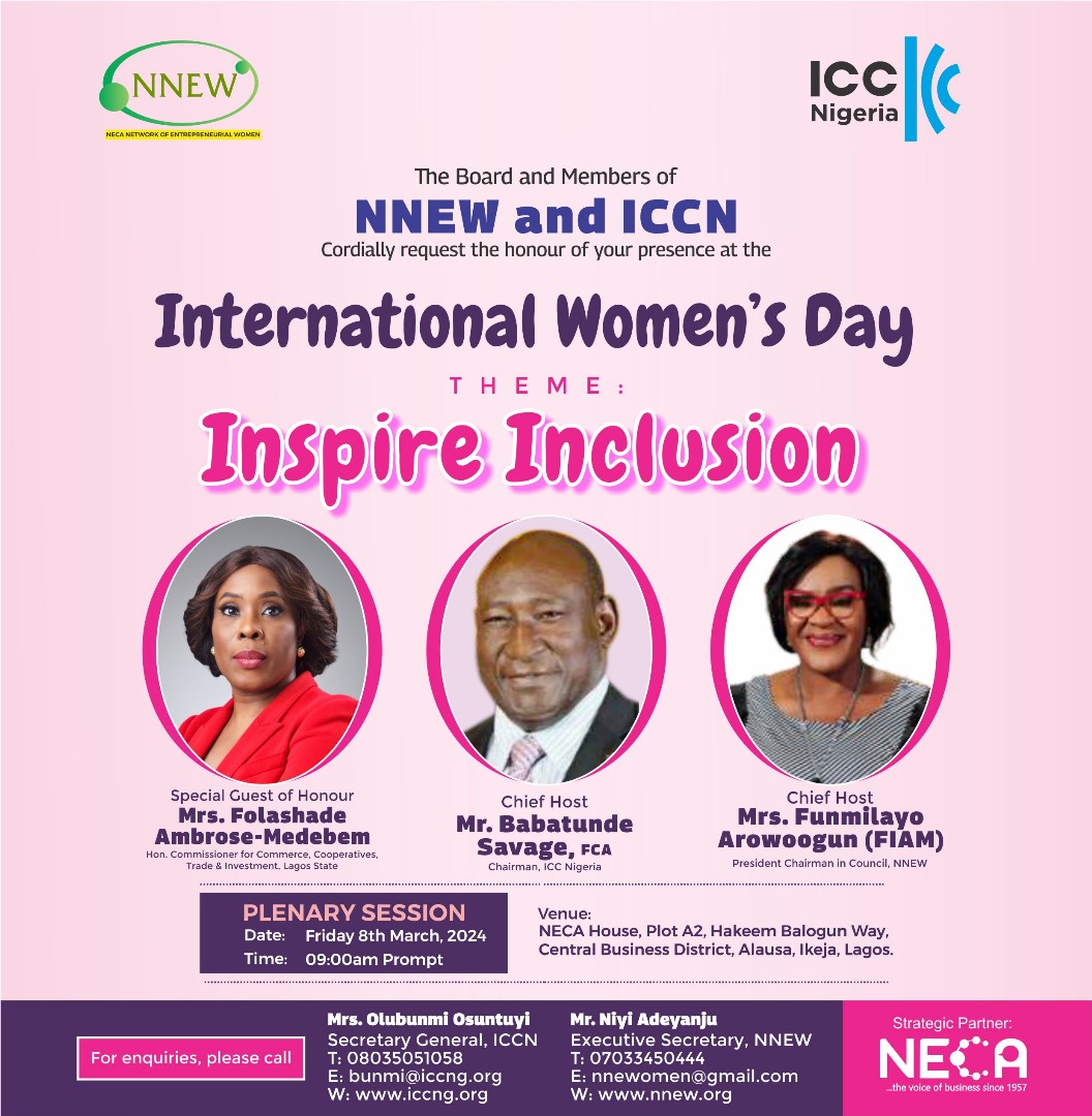 It's all happening NOW at NECA House, Lagos!
Come join us for our International Women's Day celebration. Connect, inspire, and empower as we honor the achievements of women everywhere.
Let's create unforgettable memories together!
#ICCN #IWD2024 #ProfessionalNetworking