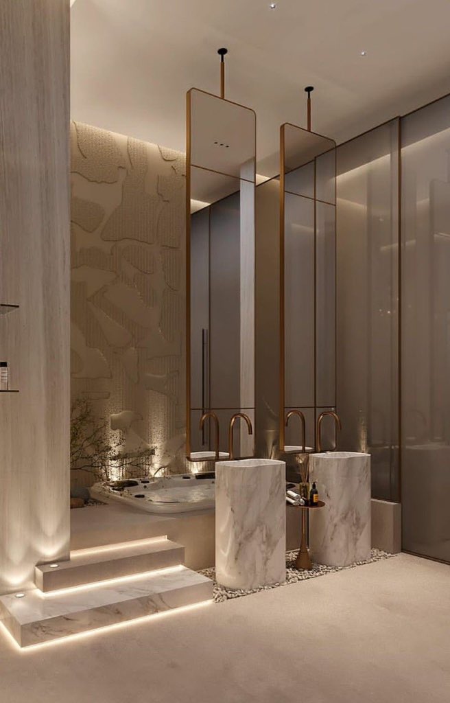 Bathe Exuding Luxury!! #bathrooms #luxurybathrooms #bathroomdecor #bath #luxurybathroom #bathroomdesign #bathroom #luxuryinterior #luxuryliving #luxuryinteriordesign #luxuryhomes #luxuryinteriors #luxurylifestyle #luxury sunshyneinternational.com indesygn.com