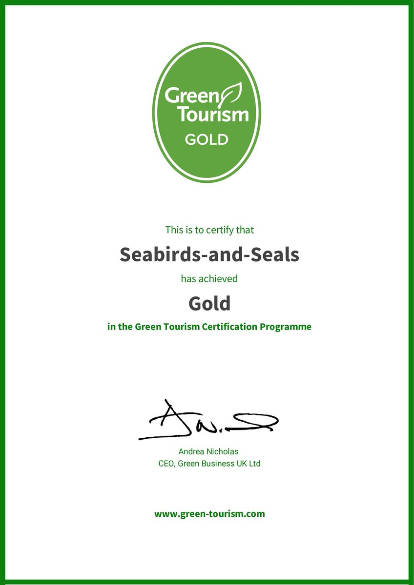 🏆 GOING FOR ‘GOLD’ & WE DID IT…🏆 ♻️ A @GreenTourismUK ‘GOLD’ AWARD – LEADING THE WAY INTO 2024 💚 Team @Seabirds_Seals are absolutely delighted. This award is in recognition of our solid commitment to #Sustainability