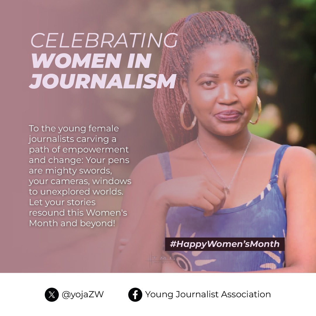 yojaZW's tweet image. On this #IWD2024 YOJA honors the indomitable spirit and invaluable contributions of female journalists. 

Let’s pave the way for a future where every journalist, regardless of gender, can report freely and fairly.
#InspireInclusion #IWD2024 #InvestInWomen