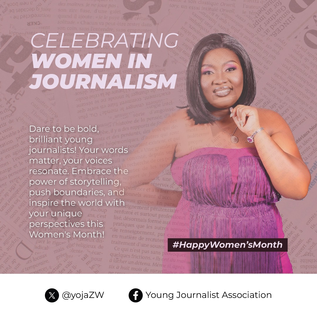 yojaZW's tweet image. On this #IWD2024 YOJA honors the indomitable spirit and invaluable contributions of female journalists. 

Let’s pave the way for a future where every journalist, regardless of gender, can report freely and fairly.
#InspireInclusion #IWD2024 #InvestInWomen
