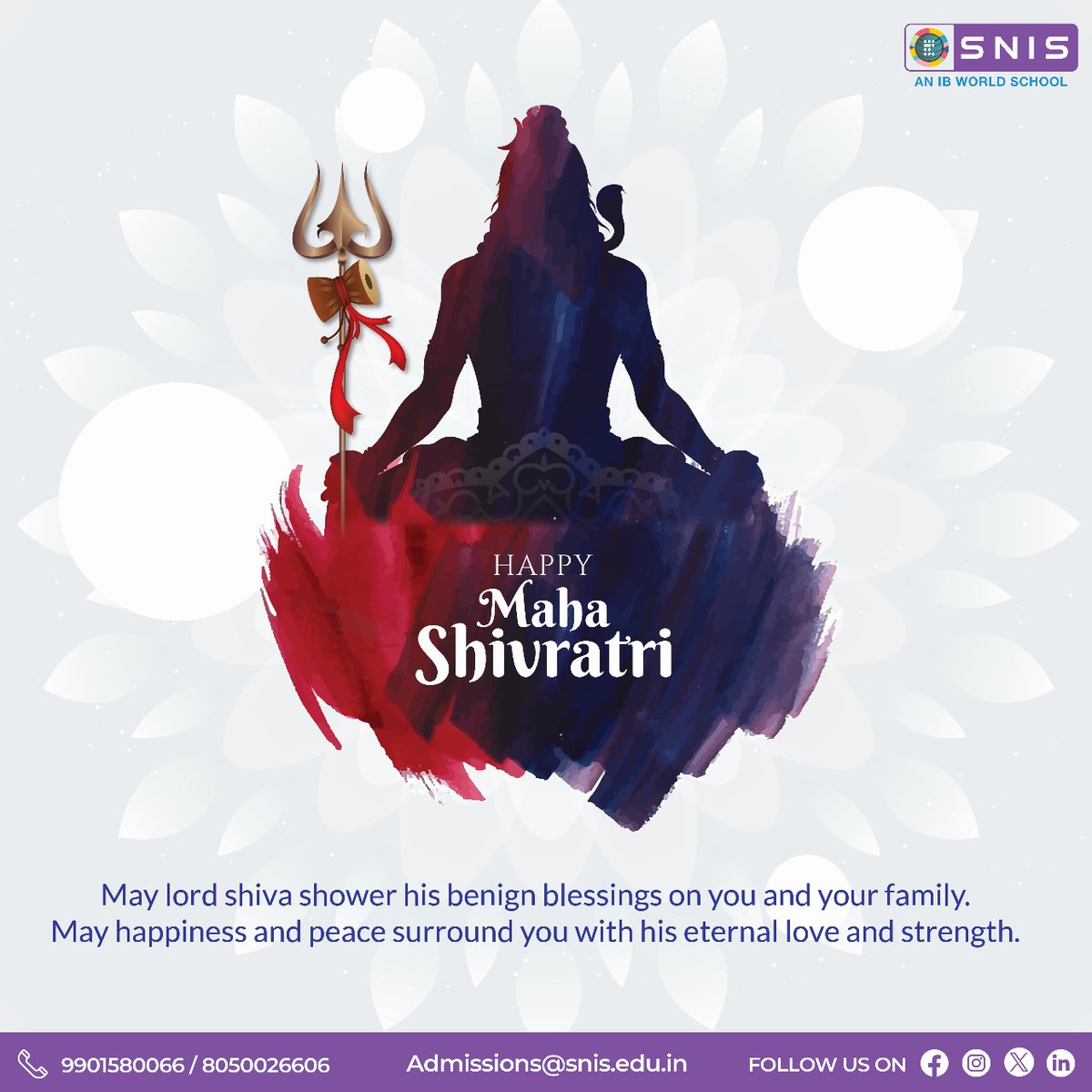 SNIS wishes happy Shivaratri to all! May this auspicious occasion bring enlightenment, positivity, and prosperity to all. #snis #Shivaratri #bestinternationalschool #internationalschool #bangaloreeducation #ibworldschool #school #bangalore #karnataka #educationinindia #parents