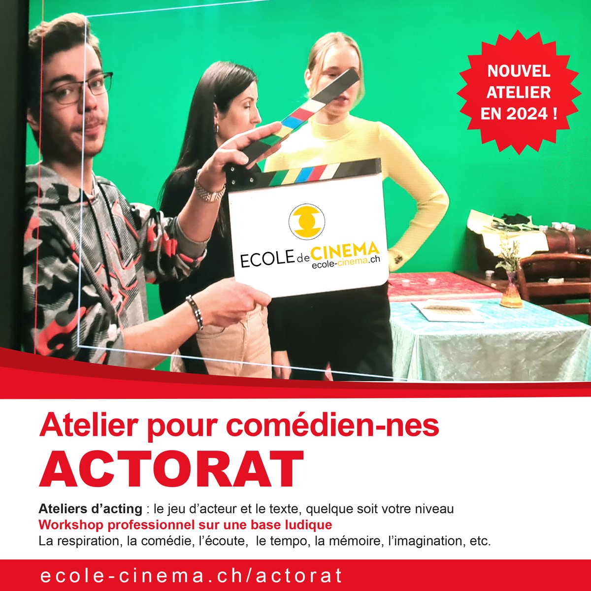 EcoleCinema's tweet photo. 🎬 Atelier pour comédien-nes
Les classes peuvent être intégrées toute l’année en fonction des places disponibles.
https://t.co/2GhsxCoh4e
N’hésitez pas à nous contacter pour plus d’informations : info@ecole-cinema.ch
École de Cinema Genève
#actorat #comédien #comédienne #cinema https://t.co/QOwBvWz18x