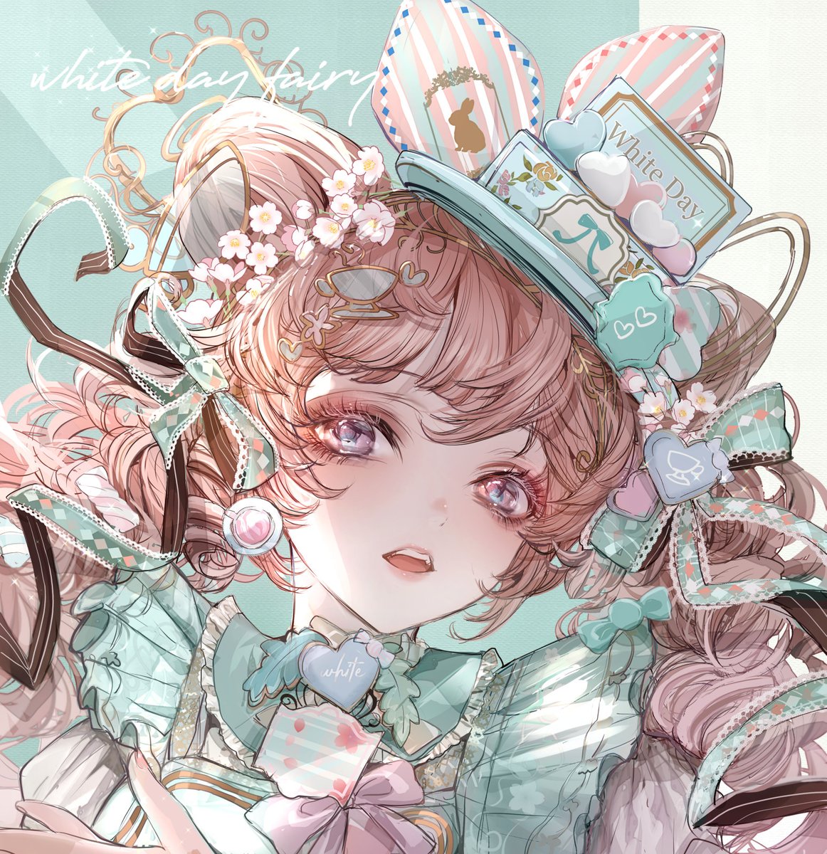 「マシュマロ&キャンディ×桜紅茶の妖精 WIPMarshmallow & cand」|こもりひっき🦋ローソンブロマイド＆diamondartキット発売中ですのイラスト