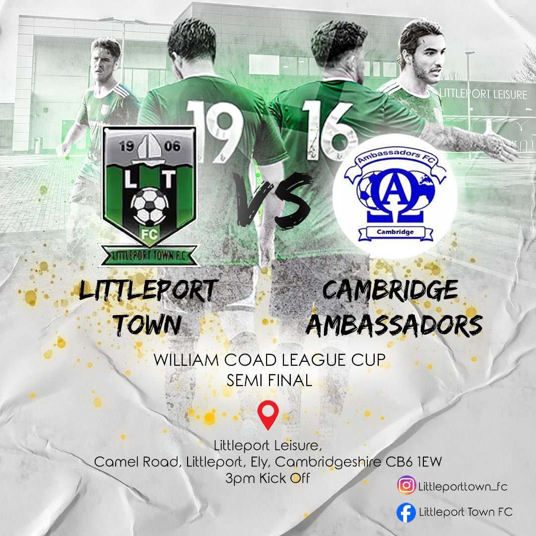 ‼️UPCOMING MATCH‼️

Absolutely massive one this weekend after a couple of weeks off. We host Cambridge Ambassadors in the Semi Final of the William Coad League Cup.

Come on the boys🟢⚫️

#LTFC #UpThePort