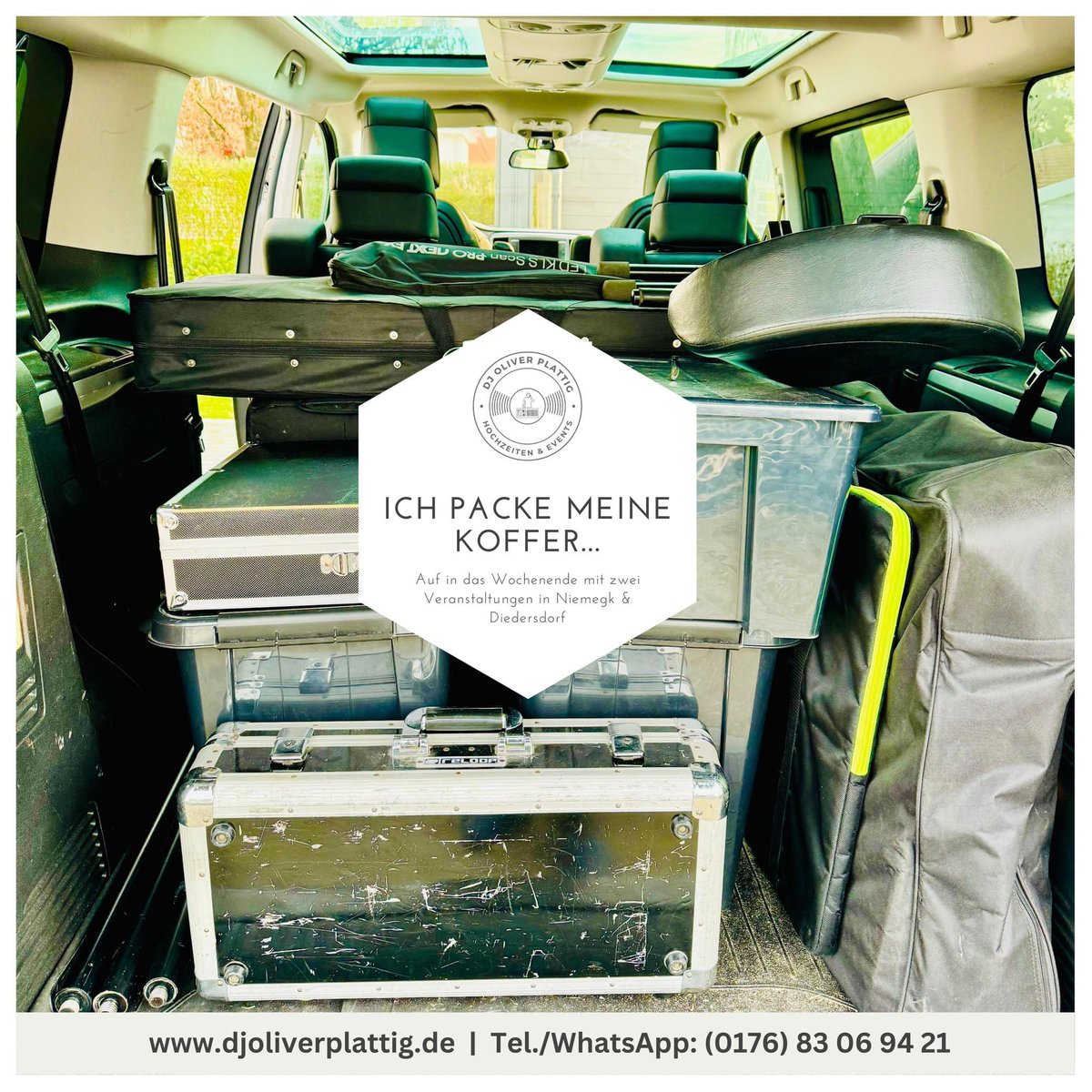 Startklar für das Wochenende - zwei Veranstaltungen stehen auf dem Programm 🙂

DJ Oliver Plattig - Hochzeiten &amp; Events
djoliverplattig.de | dj-regional.de