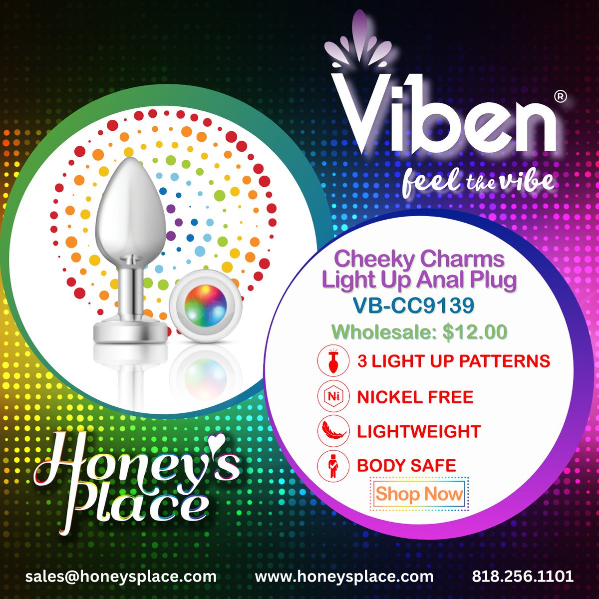 Cheeky Charms Light Up Anal Plug. bit.ly/3V2UC2m #HoneysPlace #VibenToys #LightUpYourLife