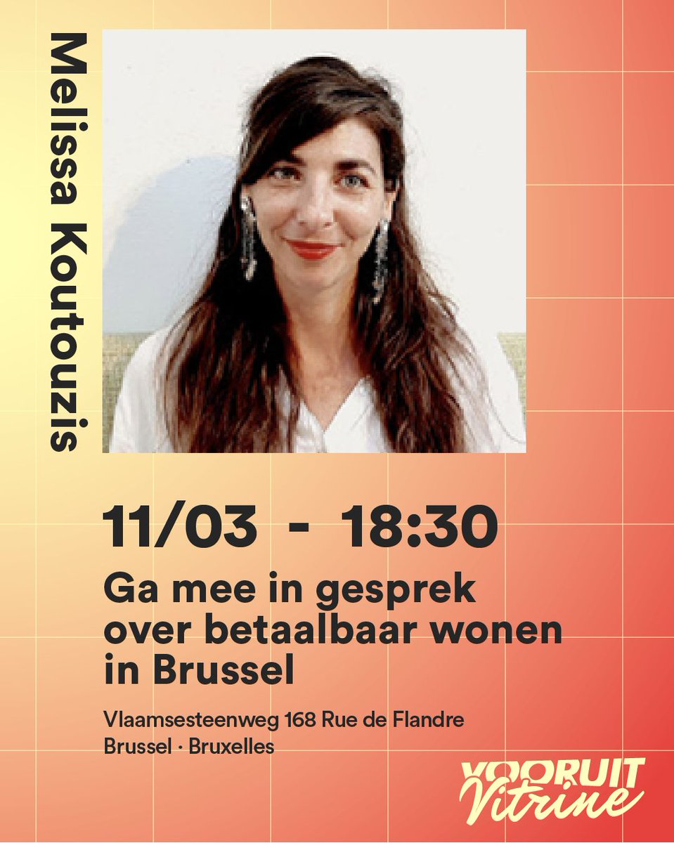 AnsPersoons's tweet photo. Betaalbaar wonen. Makkelijk gezegd, maar hoe gedaan?

Maandag stel ik het 'woonprogramma' van @Vooruitbrussels voor en ga ik in gesprek met met @Melissa_Ydra, Pascal De Decker en @PieterPaulVer. 

Iedereen welkom in onze Vooruit Vitrine.
➡️ https://t.co/mGi8k4ZrlL https://t.co/MANkboFLrr