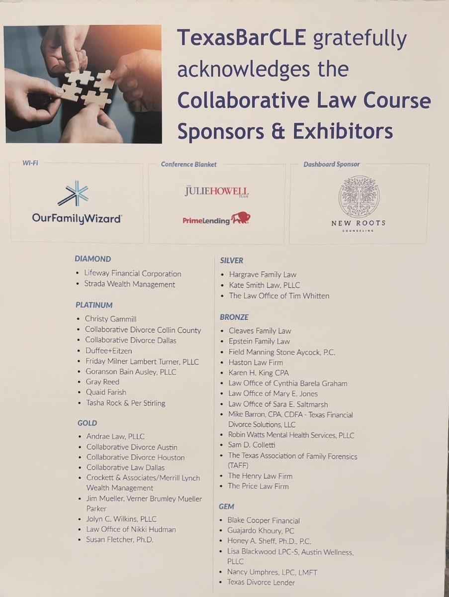 Quaid Farish honored to sponsor The 17th Annual Collaborative Law Course. @statebaroftexas @TexasBarCLE @TXCollabDivorce @IACPNews #CollaborativeDivorce
#TBCLE #CDT @collabdivDALLAS