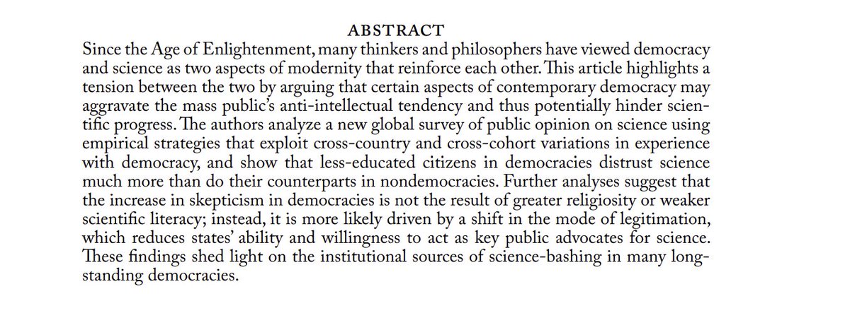 Jonathan Chu (@whoisjonchu) on Twitter photo Insightful research linking democracy with greater mass distrust in science among the less educated. (with an important caveat that trust != understanding) muse.jhu.edu/pub/1/article/…
By <a href="/JunyanJiang/">Junyan Jiang</a> & Kinman Wan, appearing in <a href="/World_Pol/">World Politics</a> Insightful research linking democracy with greater mass distrust in science among the less educated. (with an important caveat that trust != understanding) muse.jhu.edu/pub/1/article/…
By <a href="/JunyanJiang/">Junyan Jiang</a> & Kinman Wan, appearing in <a href="/World_Pol/">World Politics</a>