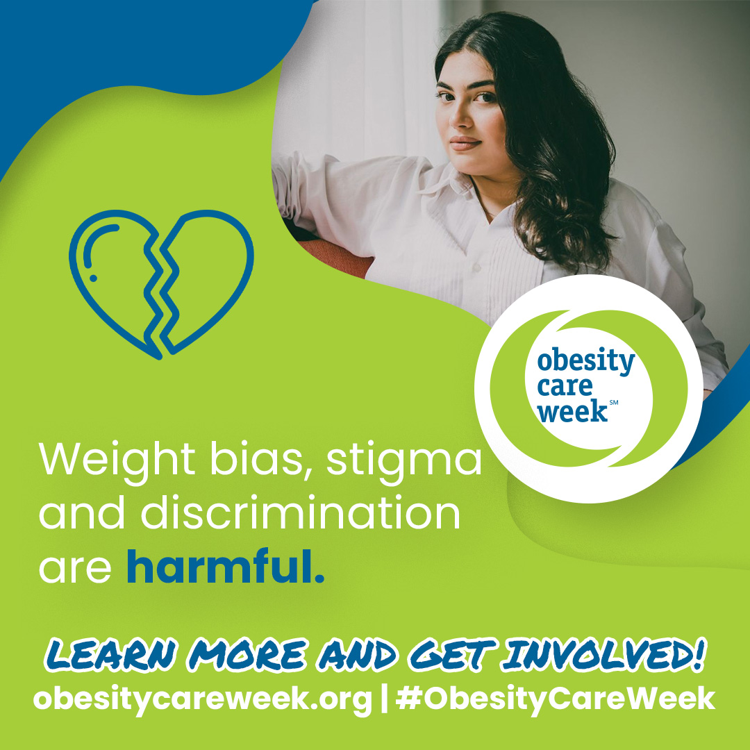 🛑 Weight bias, stigma and discrimination are harmful. #ObesityCareWeek is an important effort to raise awareness about obesity and take action to expand access to care and stop weight bias! Visit obesitycareweek.org to learn more!