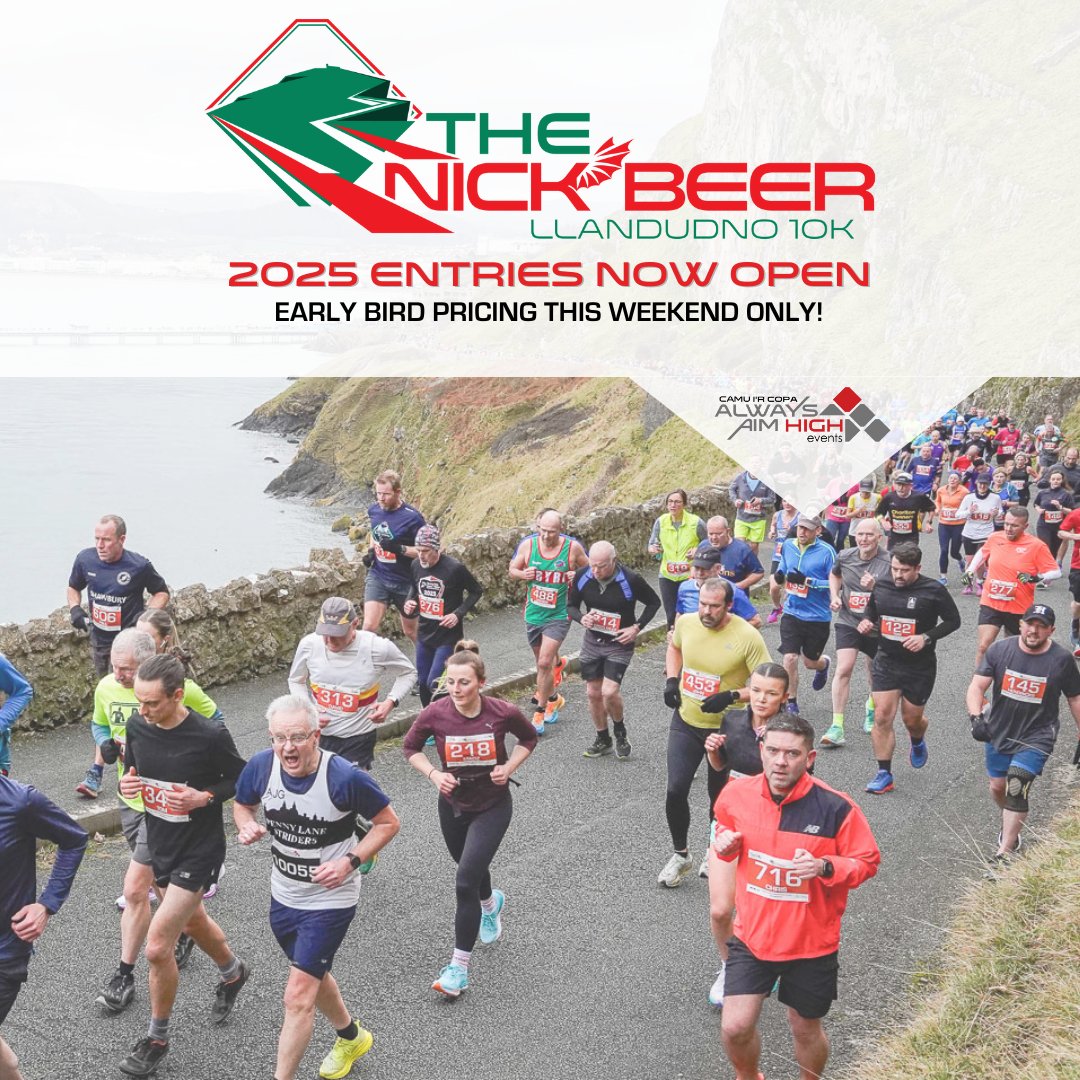 📣 Secure your spot at the Nick Beer Llandudno 10k 2025 today! 🗓 Sunday 9th February 2025 Entries are officially open, and for this weekend only, take advantage of our early bird pricing. 👉 alwaysaimhighevents.com/events/nickbee…