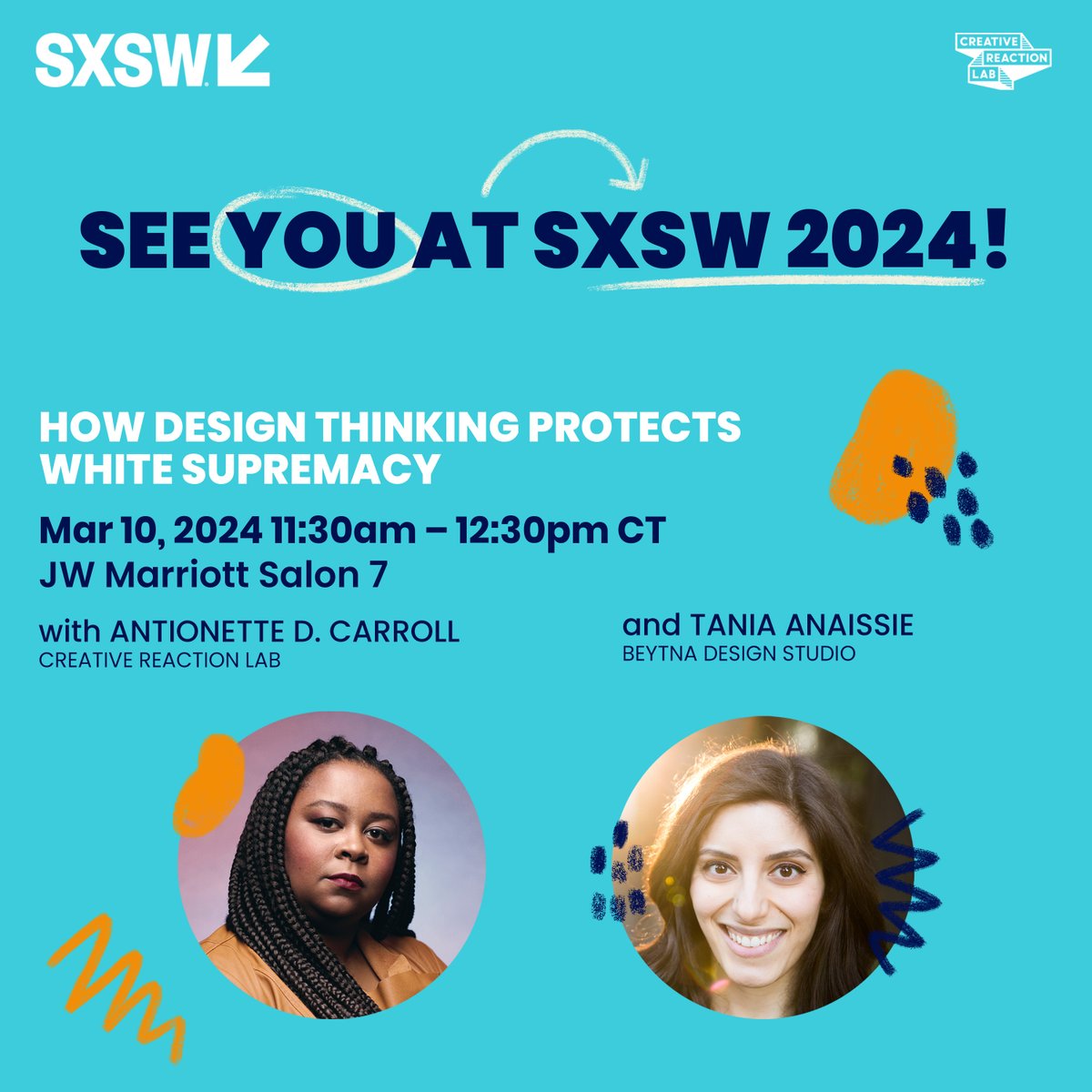 Get ready for an unforgettable experience at SXSW with us! We have two sessions this year and are excited for you to join us for both, How Design Thinking Protects White Supremacy and Futurescape 2050: Charting the Course for Equity and Justice. #SXSW #CRXLAB #EquityDesign