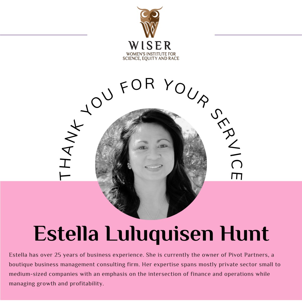 WISERPolicy's tweet photo. As the Women's Institute for Science, Equity and Race enters its 9th year, we thank our former Board members, Estella L. Hunt, @pdacosta, and Erica M. Johnson, for their service.  Happy #InternationalWomensDay #InvestInWomen#AccelerateProgress https://t.co/0nqepcGuZU