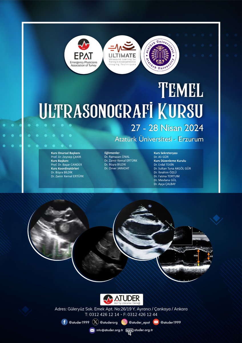 🌐atuder.org.tr/etkinlikler/82…
📢Temel Ultrasonografi Kursu Erzurum 
📅27 Nisan 2024 Cumartesi  - 28 Nisan 2024 Pazar 📍ATATÜRK Üniversitesi #atuder #epat #ultrasonografi #US #USG <a href="/BoraATUokm/">Bora Cekmen</a> @atis_emre  <a href="/mendereshazir/">Menderes Hazır</a>