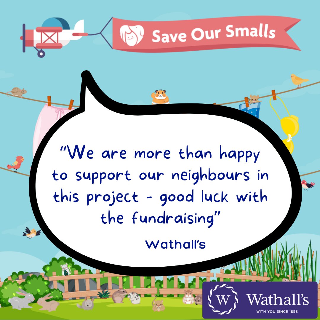 🐹 Our neighbours, @Wathalls, have been wonderful supporters of ours over the years and have continued that support with a generous donation to our Crowdfunder campaign. Thank you! Get involved with our Save Our Smalls campaign here: crowdfunder.co.uk/p/saveoursmalls