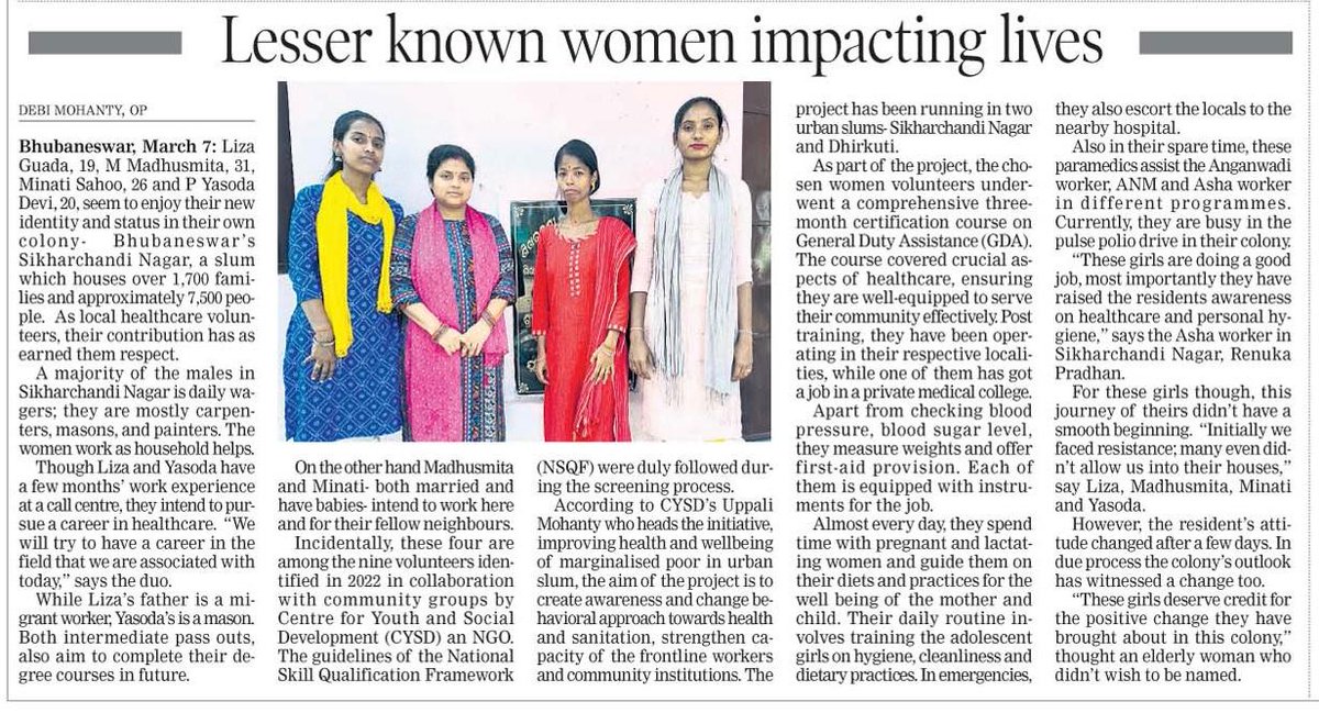 They are trained women Community #HealthVolunteers ( #Paramedics ) impacting the lives of thousands of slum inhabitants in Bhubaneswar. Happy International Women's Day