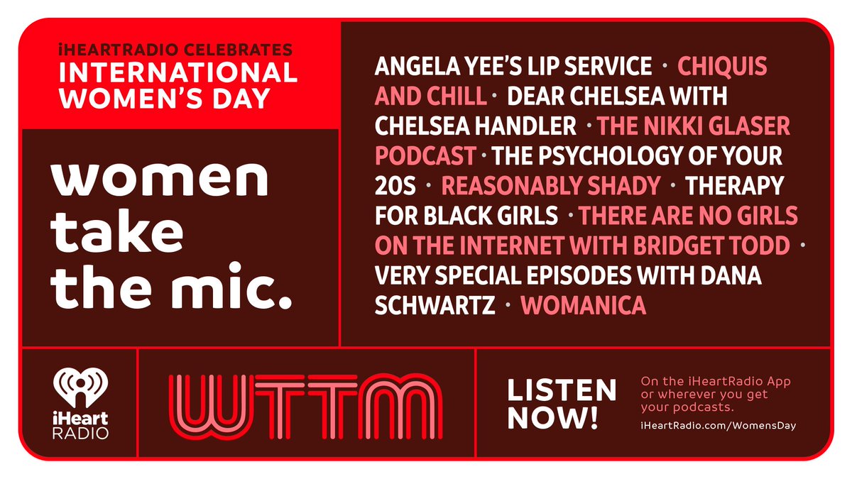 Check out this incredible lineup of women hosted podcasts for you in honor of International Women's Day 👏💗 Celebrate #iHeartWomensDay now ➡️ ihe.art/C8luVYv