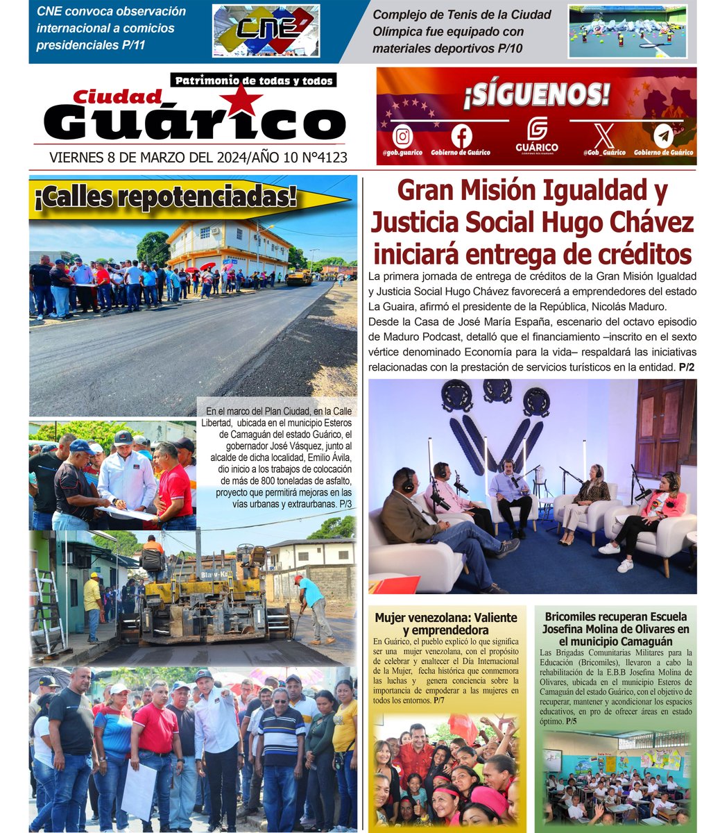 Recuerda visitar la página web🖥 del Gobierno de Guárico y no te pierdas tu #CiudadGRC.

📍Titulado de hoy, Viernes #08Mar

💯 ¡Calles repotenciadas!

Más información ⬇️
👁 tinyurl.com/y6wrb9nh

#Guárico
#VenezuelaMujer 
#GuáricoProduce