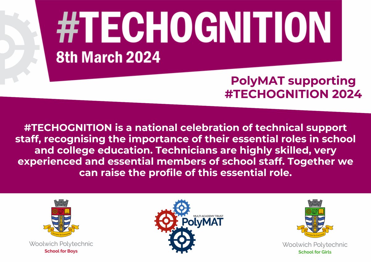 PolyMAT Schools (@polymatschools) on Twitter photo It is #TECHOGNITION Day! A national celebration of technical support staff, recognising the importance of their essential roles in education. Today we celebrate our amazing technicians across the trust. @techognitionuk #phillipharris #woolwichpoly <a href="/WPolyGirls/">Woolwich Polytechnic School for Girls</a> <a href="/WPolyBoys/">Woolwich Polytechnic School for Boys</a> It is #TECHOGNITION Day! A national celebration of technical support staff, recognising the importance of their essential roles in education. Today we celebrate our amazing technicians across the trust. @techognitionuk #phillipharris #woolwichpoly <a href="/WPolyGirls/">Woolwich Polytechnic School for Girls</a> <a href="/WPolyBoys/">Woolwich Polytechnic School for Boys</a>