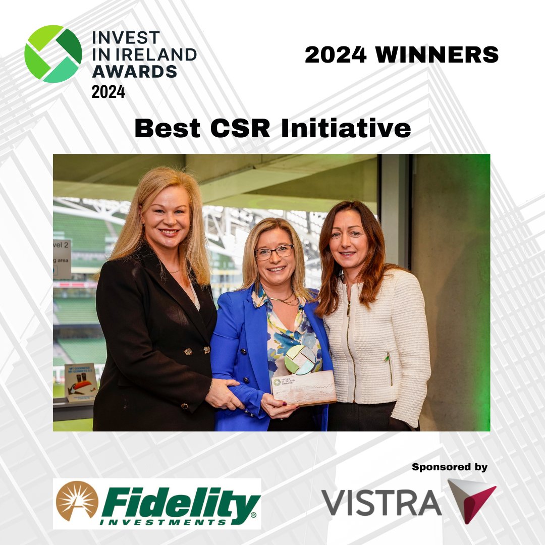 Cliona O’Faolain Managing Director @vistragroup presenting the Best CSR Initiative award to @Fidelity at the Invest In Ireland Awards 2024! 🌟
Congratulations to Fidelity Investments Ireland on this remarkable win! 
#IIIAwards #InvestInIreland #fdiireland