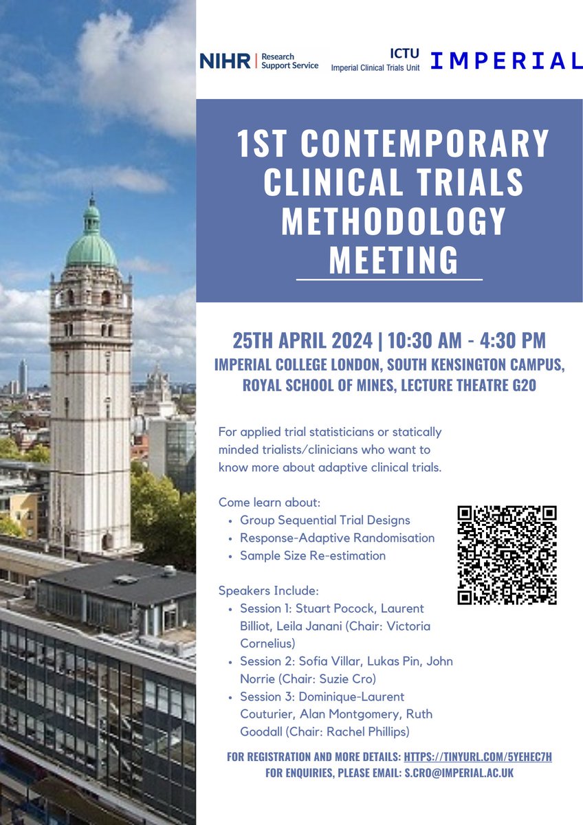 Registration is now open to attend @ImperialCTU & NIHR RSS Imperial & partners Hubs' 1st Contemporary Clinical Trials Methodology Meeting! Register today here: imperial.ac.uk/events/174911/…