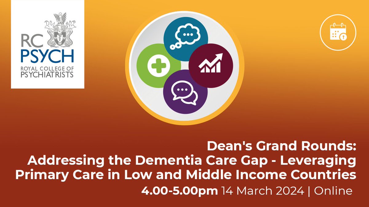 Royal College of Psychiatrists (@rcpsych) on Twitter photo Join us next week for our #DeansGrandRounds Free Members’ Webinar: Addressing the Dementia Care Gap. Co-chaired by <a href="/SanyaViraniMD/">Sanya Virani MD, MPH 🇮🇳🇺🇸 (she/her)</a> <a href="/victorpsanchez/">Victor Pereira-Sanchez, MD, PhD 🗽</a>, hear from @JibrilHanduleh <a href="/LTmentalhealth/">Margaret Uddin- Ojeahere</a> and Dr Chandrima Naskar.
Book your place here: bit.ly/DGR-Dementia-C…
#DeansGrandRounds Join us next week for our #DeansGrandRounds Free Members’ Webinar: Addressing the Dementia Care Gap. Co-chaired by <a href="/SanyaViraniMD/">Sanya Virani MD, MPH 🇮🇳🇺🇸 (she/her)</a> <a href="/victorpsanchez/">Victor Pereira-Sanchez, MD, PhD 🗽</a>, hear from @JibrilHanduleh <a href="/LTmentalhealth/">Margaret Uddin- Ojeahere</a> and Dr Chandrima Naskar.
Book your place here: bit.ly/DGR-Dementia-C…
#DeansGrandRounds