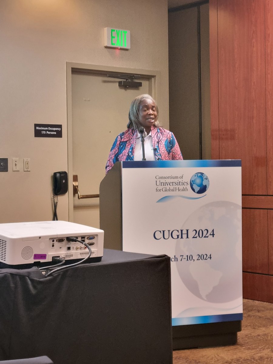 The Executive Director of @afrehealthorg - Madam Georgina Yeboah, presenting on Anti Microbial Resistance/ Stewardship at CUGH 2024 satellite session organises by Makerere University College of Health Sciences.