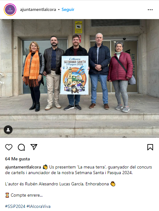 guillem33wlm's tweet photo. @Ayto_lAlcora ha concedit el premi del Concurs de Cartells de Setmana Santa i Pasqua a Rubén Alesandro Lucas García.

Investigueu un poquet que té una història boníssima.

https://t.co/dKeRpdcGDu https://t.co/bWxcT0Pcnx