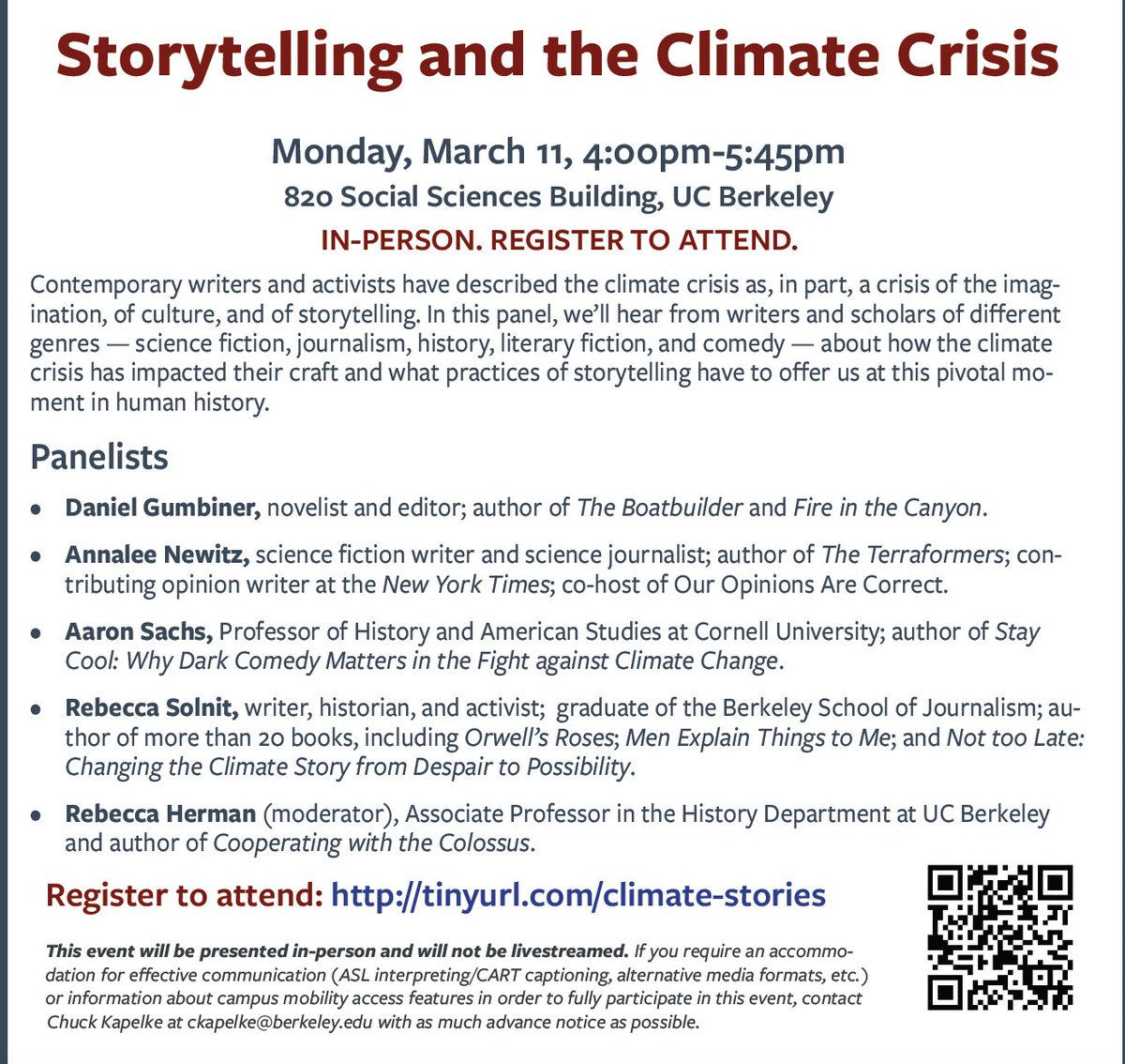I've been looking forward to this all year! Join me with Rebecca Solnit, Aaron Sachs, Daniel Gumbiner, and Annalee Newitz at Berkeley's Social Science Matrix on Monday at 4pm.
