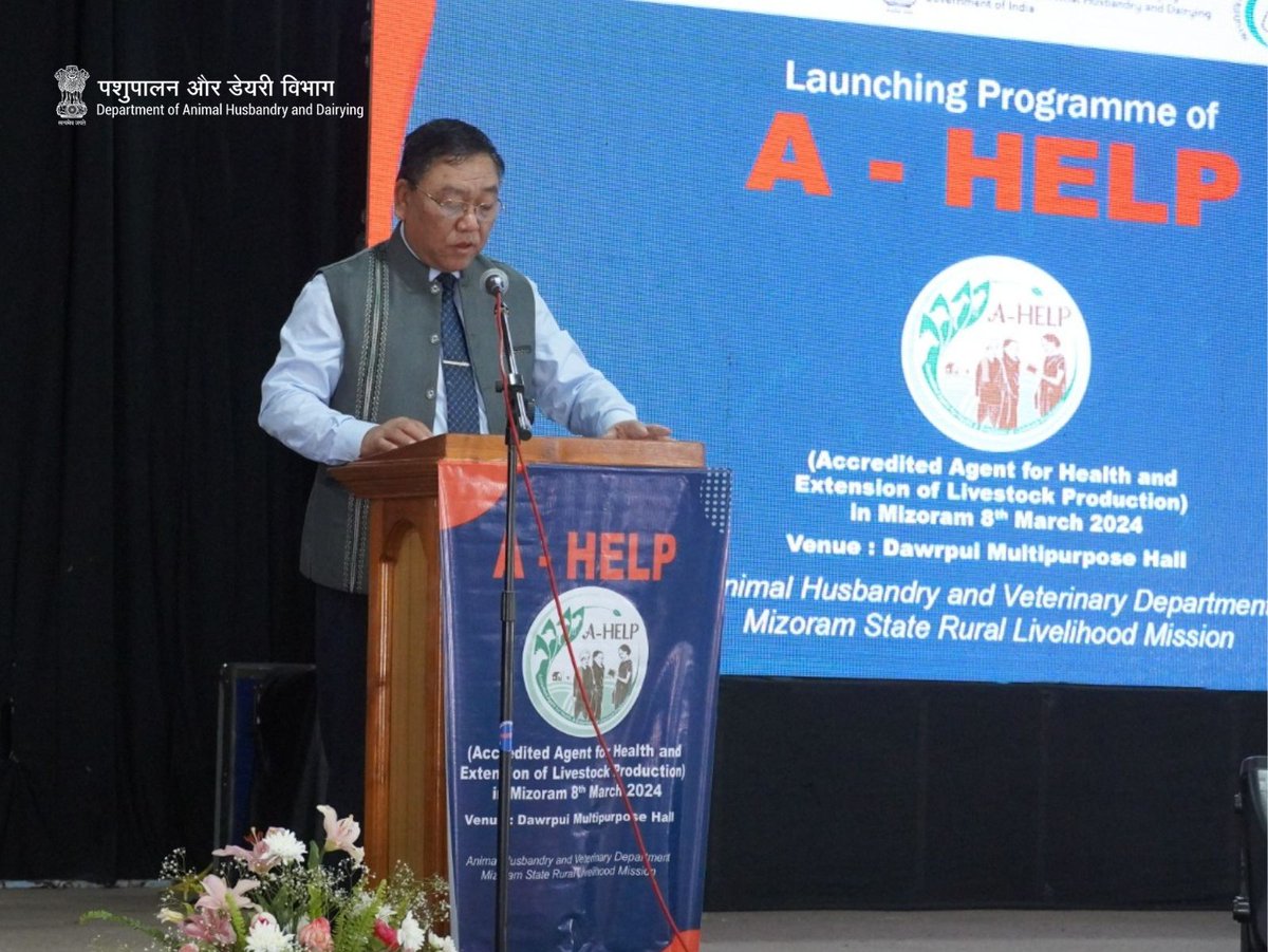 Dept_of_AHD's tweet photo. Today, Shri C. Lalsawivunga, Hon'ble Minister of Animal Husbandry and Veterinary Department, Government of Mizoram, launched the Accredited Agent for Health and Extension of Livestock Production (A-HELP) training program in Aizawl, Mizoram. #ahelp #livestock #animalhusbandry https://t.co/spkpueKtT0