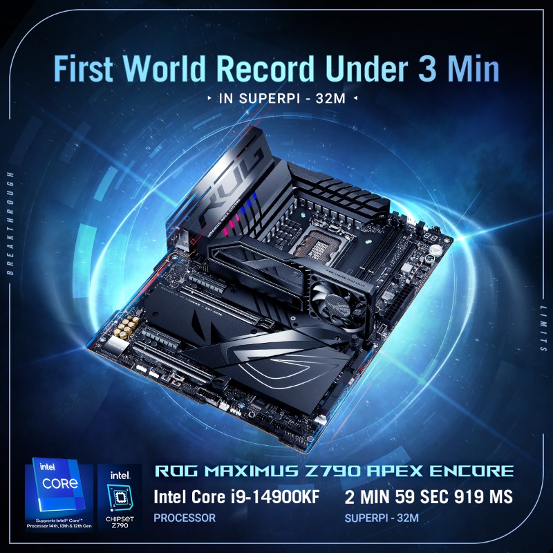ASUS_ROG_FR's tweet photo. Un nouveau record du monde d'overclocking 🏆
SuperPi-32M : 2 minutes 59 secondes 919 millisecondes 🤯💥
#OverClockingWorldRecord #ROGZ790 #Intel14thProcessor