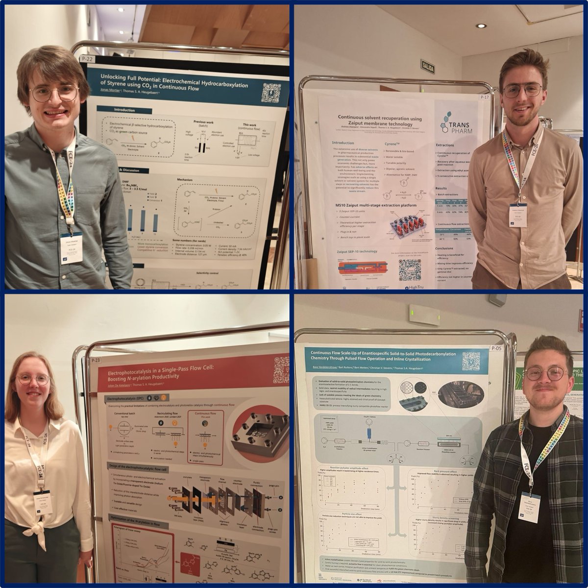 Jonas, @AndreasDej , @joliendk1 and @bavoVDK confidently presenting their latest results at #FCE24. 👍🕶️👍 @SynBioC @JFlowChem @CStevens_UGent