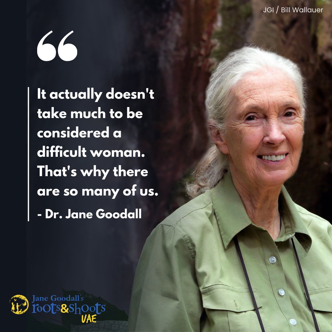 Happy International Women's Day! Dr. Jane reminds us that 'difficult' isn't a setback but an opportunity, emphasising our resourcefulness and resilience. Let's embrace our voice and pave the way for positive change. 💪🌿

#RootsAndShootsUAE #JaneGoodall #InternationalWomensDay