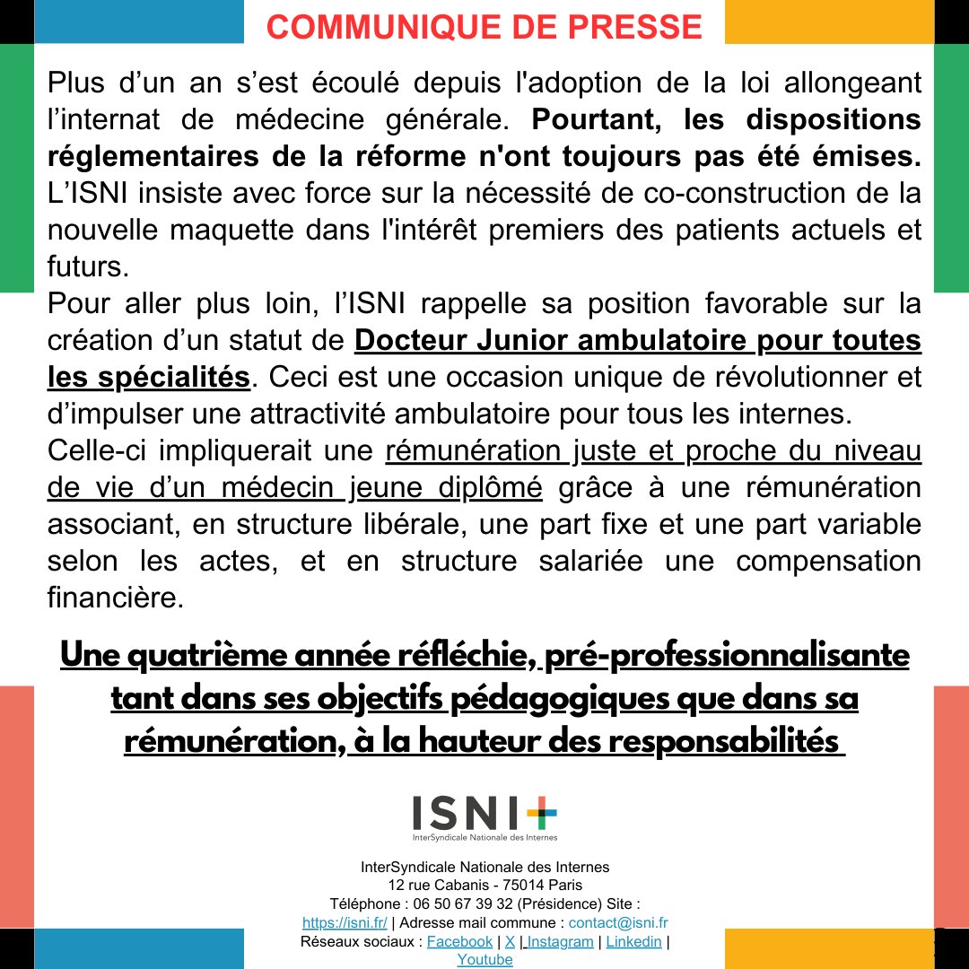 [COMMUNIQUÉ DE PRESSE 🚨] : Contre une 4ème année de médecine générale bâclée