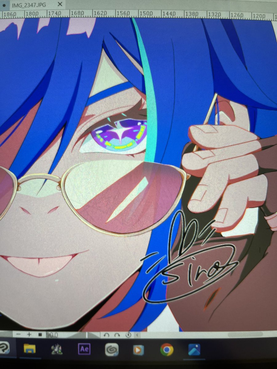 blue hair solo tongue tongue out sunglasses looking at viewer looking over eyewear  illustration images
