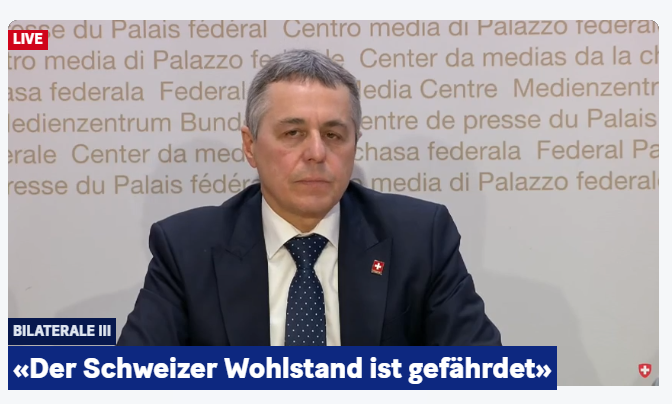 Medienkonferenz #Bundesrat vom 8. März 2024: #EU-#Verhandlungsmandat! So ein #Bullshit von Bundesrat #Cassis! Der #Wohlstand ist gefährdet durch die masslose EU-#Zuwanderung und die institutionelle EU-Anbindung.